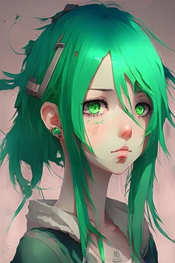 Anime girl with green hair