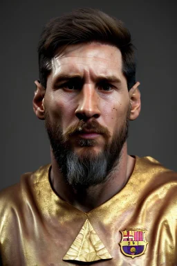 Realistic image, lionel Messi Roman sculpture made in marble with gold veins, gold laurel leaves crown, waist up portrait,marble material, gold ornaments, Renaissance style, sun rays background, epic, celestial, cinematic lighting, God lights, 4k resolution, smooth details, soft lighting, unreal engine 5, art station, substance 3d.