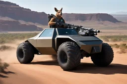 [high res photo] kangaroo man driving a the NG Bigfoot is a full-sized, low profile, robotic rifleman designed to hammer enemies with a pair of big guns and a variety of weapons. resting out on the outskirts of RIFTS Earth [as Featured in RIFTS Northern Gun 2 published by Palladiumbooks]