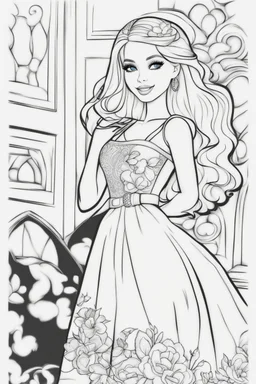 outline art for kids barbie coloring pages , no background, sketch style, full body, only use outline, mandala style, clean line art, white background, no shadows and clear and well outlined. should look exactly like barbie