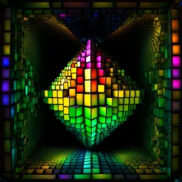 a mandelbulb 3d fractal made of metallic random color cubes a pertty artistc background