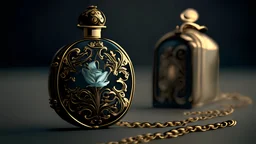 generate me an aesthetic photo of perfumes for Perfume Bottles with Antique Locket