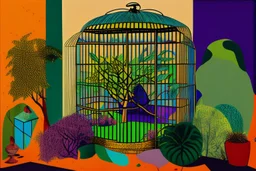 steal dirty cage inside is a garden of eden lit dimly in the style of Eileen Agar