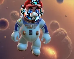 super mario in spacesuit, with planets, 8k, realistic