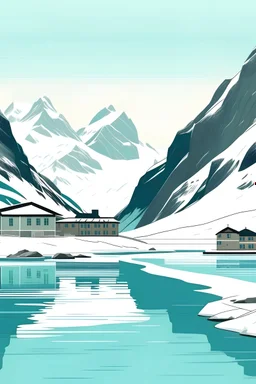 Can you create an image of Amden and with Val d'isère lake in a poster style