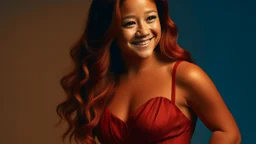 Gina Rodriguez fully transformed into a german redhead, Curvaceous silhouette, radiant glow, flowing maternity gown, expressive eyes, fiery red tresses, youthful grace, maternal strength, poised posture, harmonious transformation, unexpected beauty, newfound confidence, maternal elegance, tender curves, round belly, symbolic attire, strength in simplicity, teenage motherhood, glowing complexion, transformative journey, captivating presence.