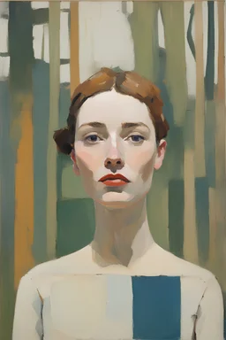 Euan Uglow oil painting wanderlast woman face fashion in a abstract jungle