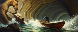 master oil painting by Rembrandt, the adventurers magic surf boat fallout 4, moving fast through tunnel