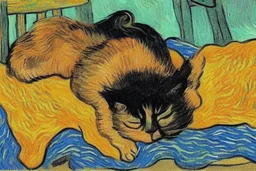 cute sleeping cat in van gogh style