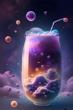 celestial cosmic boba bubble tea drink in fantasy universe