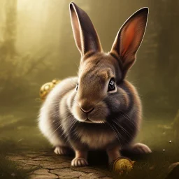 steampunk rabbit, extremely detailed, UHD, 8k,The close-up camera effect,sharp focus,perfect, background forest,position,hyperphotorealistic