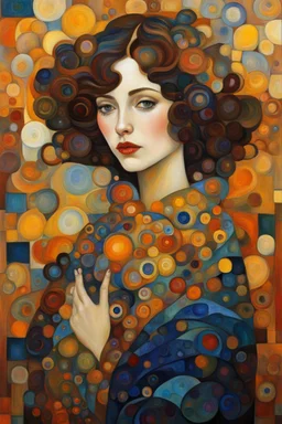 Woman 9n style of Gustav Klimt. Rich, lovely colors, cubism style