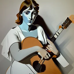 picasso Neoclassicism browns woman and guitar more lines realistic