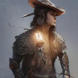 Insanely detailed photograph of an “portrait of an D&D Echo Knight ”, intricate embroidered cowboy hat, stern clear face and hyperdetailed painting by Ismail Inceoglu Huang Guangjian and Dan Witz CGSociety ZBrush Central fantasy art album cover art,8K, hdr, epic, mysterious, ominous, hands focused on a glowing D20, jewelry, motivated