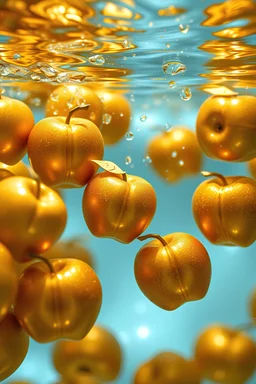 apples made of shiny gold under water