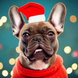 Portrait of a smiling french bulldog with brown fur celebrating new year and christmas