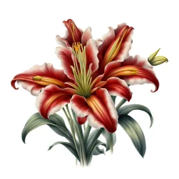 Western Red Lily, reference illustration on white background, vignette