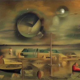 dusk landscape with lake,boat and human body, universe-like Soap Bubble,complex surgical instruments mixed with human body-like musical instruments,minimalism,Painting By Adrian Ghenie, Rene Magritte, Basquiat ,Salvador Dali, Lucian Freud, Jan Van Eyck