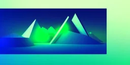 3d rendering. Abstract futuristic neon background. Fantastic landscape with glowing geometric triangular frame and mountains