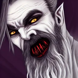 Vampire with yellow eyes and two eyes on forehead tentacle beard grey skin and vampire fangs and vampire bat nose and bat ears as a Russian Orthodox