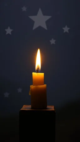 A candle on an old block and a stars in the background