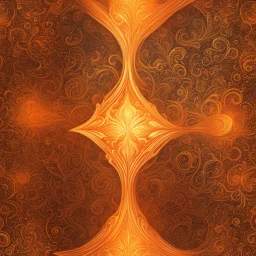 Hyper Realistic Glowing-Golden-Retro-Patterns on orange-background with fire-embers on it