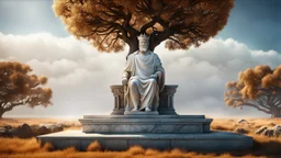 An endless steppe with ancient white oaks and one eroded marble statue of a king. fantasy concept art, exquisite realism, a masterpiece, dynamic lighting, hyperdetailed, intricately detailed, deep color, Unreal Engine, volumetric lighting , Epic cinematic brilliant stunning intricate meticulously detailed dramatic atmospheric maximal,