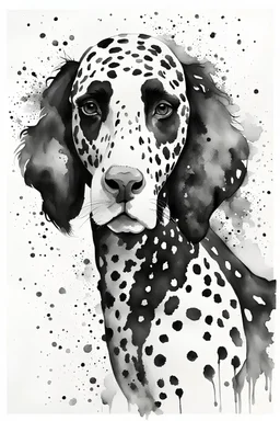 black and white watercolor drawing of a Dolmatian print