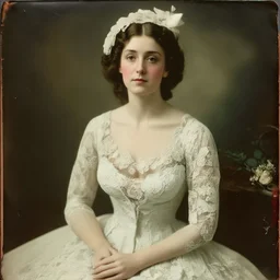 Old Autochrome photo of French courtisane Liane de Pougy, lace, 1890