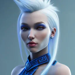 head and shoulders portrait of a blue Cowgirl with blue skin and white hair, 8k resolution concept art portrait