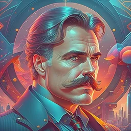 Best quality, masterpiece, ultra high definition,Futuristic, cyberpunk, Friedrich Nietzsche,Comic style
