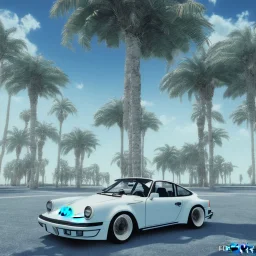 1980's aesthetic vaporwave palm trees and spheres and Porsche