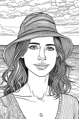 summer beach portrait coloring pages Black ink Illustration