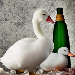 A Drunk White Duck Surrounded by Alcohol