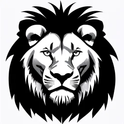front facing lions face, black and white simplified vector logo