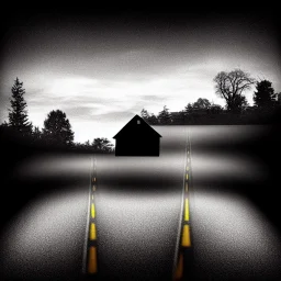 dark road with a small house music album cover