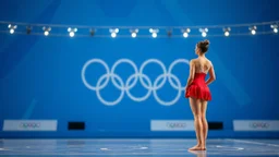 Olympic Games Women's Floor Exercises a lady is waiting while standing to performing her show