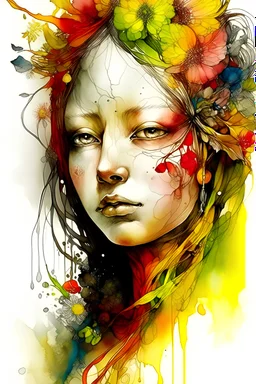 Digital colorful with random color, watercolor Illustration of a beautiful Vibrant yellow flower meadow fantasy red landscape, mountain river wildflowers butterflies in the morning light, by JB, Waterhouse :: Carne Griffiths, Minjae Lee, Ana Paula Hoppe, :: :: Stylized Splash watercolor art :: Intricate :: Complex contrast :: HDR :: Sharp :: soft :: Cinematic Volumetric lighting :: flowery pastel colours :: wide long shot
