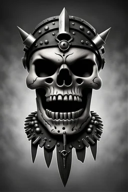 A gritty, heavy metal-inspired of a Roman centurion's skull, pierced with darts, symbolizing strength and defiance. Pixar Style