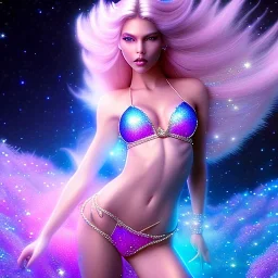 one big crystal glitter pink blue subtle galactic fairy in a galactic ambiance, glitter bikini, long blond hair down to the ground, transparent petals, blue eyes, delicate colors in the foreground, full of details, smooth，soft pink violet light atmosphere, light effect，vaporwave colorful, concept art, smooth, extremely sharp detail, finely tuned detail, ultra high definition, 8 k, unreal engine 5, ultra sharp focus