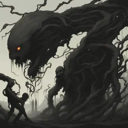 Humanoid, pitch black, tendrils, containment breach, void