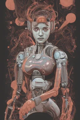 a study of cell shaded protrait of female robot very detailed and intricate, llustration, post grunge, concept art by josan gonzales and wlop, by james jean, Victo ngai, David Rubín, Mike Mignola, Laurie Greasley, highly detailed, sharp focus, alien, Trending on Artstation, HQ, deviantart, art by artgem