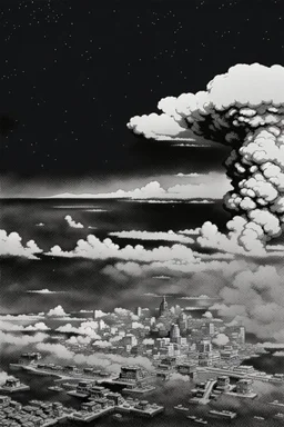 Hiroshima bomb, line arts, manga style