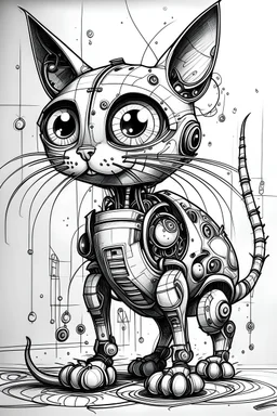 Drawin robot cat Black and white butiful