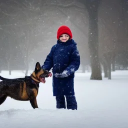 Boy with dog in Snow