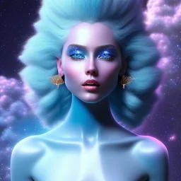 woman glitter blue pastel , blue sky, in a galactic ambiance, smiling and laughting, long white hairs , blue eyes ,the whole body and head, delicate colors in the foreground, full of details, smooth, light effect，vaporwave colorful, smooth, extremely sharp detail, finely tuned detail, ultra high definition, 8 k, unreal engine 5, ultra sharp focus