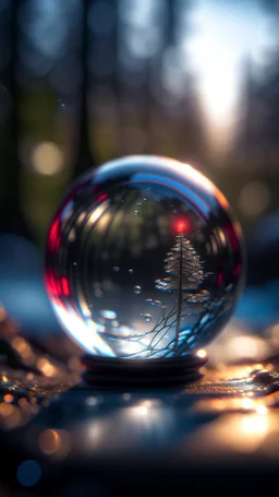 sled inside a Crystal ball floating down a stream, shot on Hasselblad h6d-400c, zeiss prime lens, bokeh like f/0.8, tilt-shift lens 8k, high detail, smooth render, down-light, unreal engine, prize winning