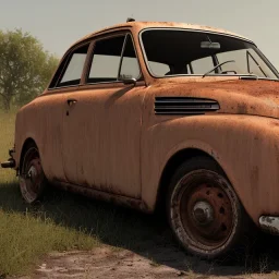 an Audi 2010 rust 2-door overgrown by with dust ,ultra realistic,concept, 4k ,on street,8k resolution, high-quality, fine-detail, parked in crowded city winter