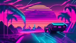 Synthwave style picture for music video with dynamic colors