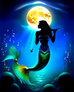 mermaid serenading a full moon, in the style of mystical sea ballads, art nouveau, silvery luminescence, romantic and enchanting, moonlit ocean escapes, captivating underwater melodies --ar 27:30 Modifiers: Nikon D850 digital painting Award winning photography 8k many rainbow bubbles very attractive beautiful dynamic lighting imperial colors fantastic view 4K 3D high definition crisp quality Unreal Engine colourful hdr Thomas Kinkade Alphonse Mucha
